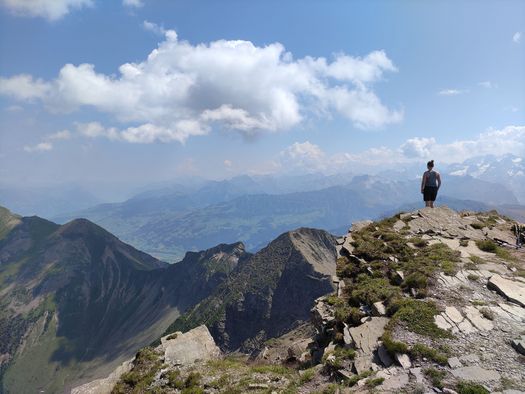 Frau steht auf dem höchsten Gipfel im Naturpark Diemtigtal
