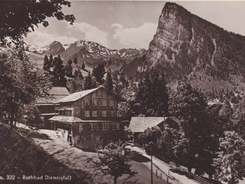Historische Ansicht vom Rothbad mit Schwarzenberg im Hintergrund